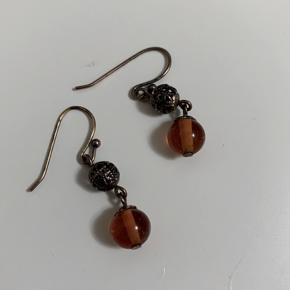 Necklace/earrings set with orange/brown beads. Rose gold filled chain/hardware - Picture 2 of 7